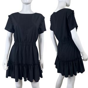 Alice + Olivia Womens Size 8 Black Garner Ruffle Tiered Mini Dress Short Sleeve